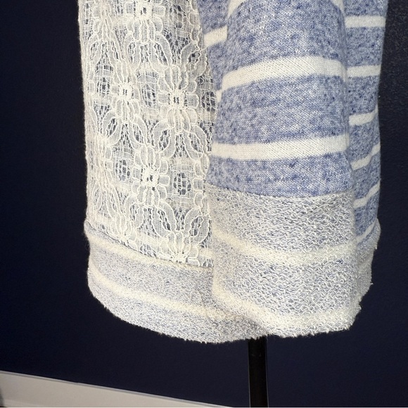 Garnet Hill Lace Front Striped Sweater, Blue & White, Size Large - Picture 3 of 9